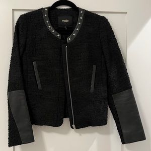 Maje tweed jacket with leather and metal stud accents